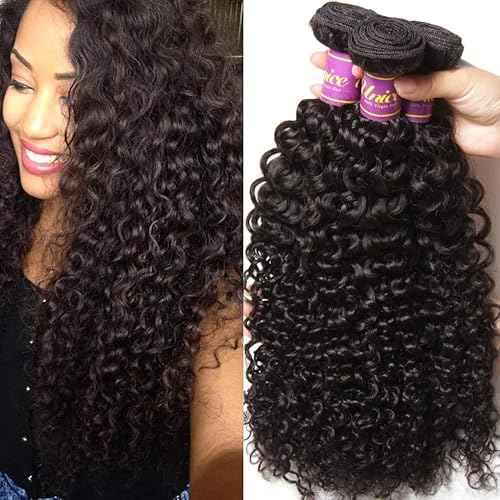 UNICE Human Hair Bundles Curly 12 14 16 inch 100% Unprocessed Malaysian Virgin Weave 3 Bundle Real Natural Black Human Hair Extensions 1B Natural Black Color for Women