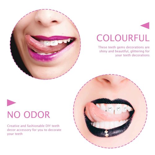 POPETPOP Heart-Shaped Teeth Gems Kit 10Pcs Crystal Tooth Jewelry Removable DIY Teeth Decoration Accessories for Unique Smile and Festive Look