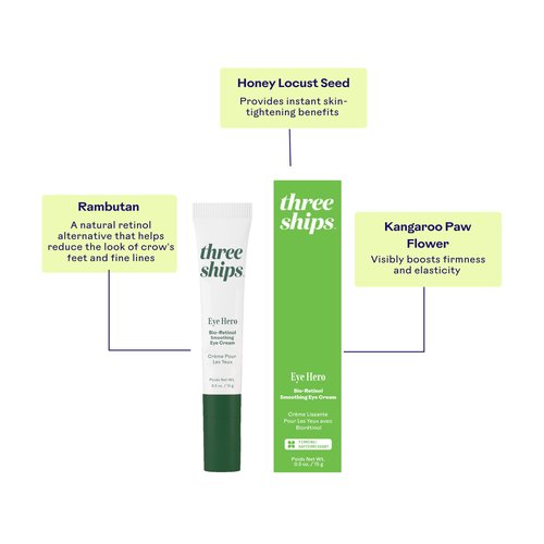 Three Ships - EyeHero Bio-Retinol Smoothing Eye Cream | Firm, Lift, Hydrate Under-Eye Area | Cruelty-Free, Vegan, Paraben-Free, Sensitive Skin Safe (0.5 oz | 15 g)