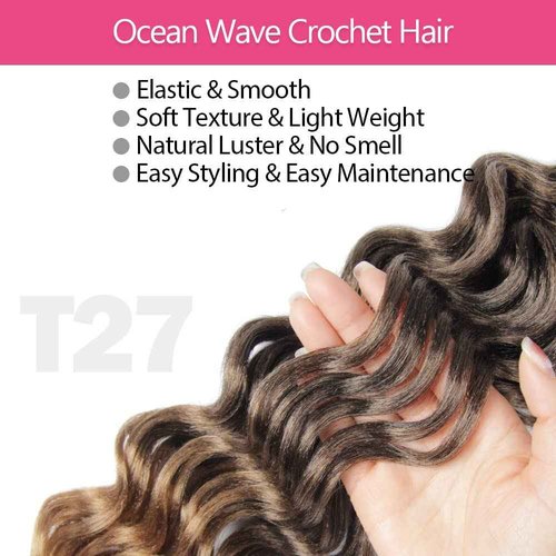 Niseyo NU Ocean Wave Crochet Hair 18 Inch 8 Packs Soft Deep Twist Crochet Braids Synthetic Wavy Braiding Hair Extensions (T27 Ombre Honey Blonde)