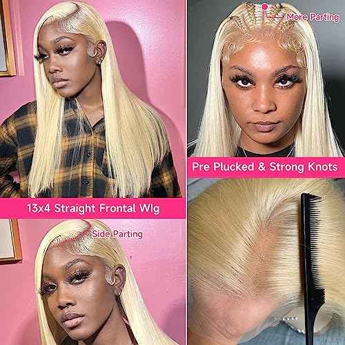 613 Lace Front Wig Human Hair 30Inch 613 HD Lace Frontal Wig 210% Density 13x4 Blonde Lace Front Wigs 12A Long Straight Human Hair Wig Glueless Wigs Pre Plucked with Baby Hair for Women