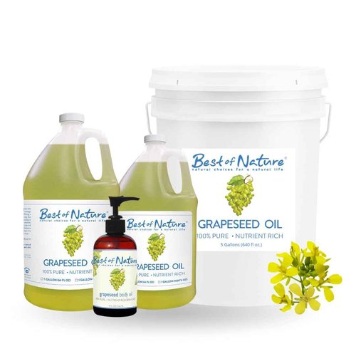Best of Nature 100% Pure Grapeseed Oil - Unscented, Lightweight, Non-Greasy Moisturizer for Hair, Skin, Face & Aromatherapy, Carrier Oil for Essential Oils, Half Gallon (64 fl oz)