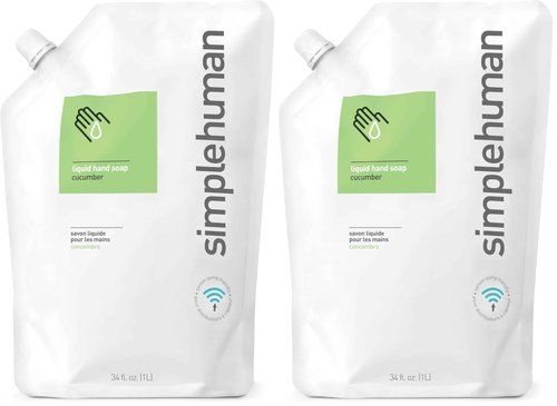 simplehuman Moisturizing Pouch Liquid Hand Soap Refill, 34 Fl Oz (Pack of 2), Cucumber, 34 Ounce