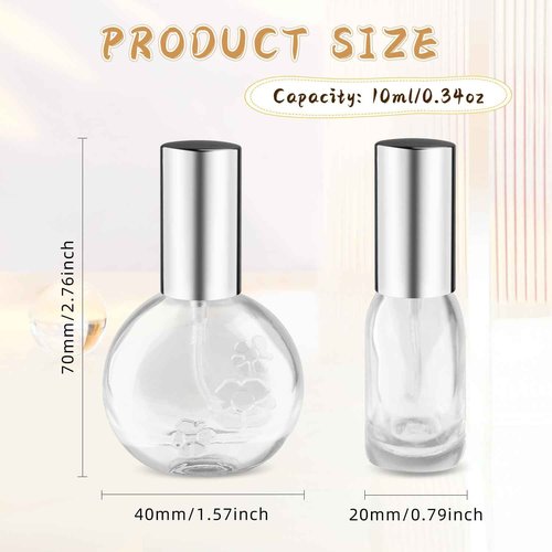 Mirrline 12 Pcs 10ml/0.34oz Glass Spray Bottle Clear Empty Fine Mist Glass Atomizer with Sprayer Pump for Fragrance Essential Oil Travel - Silver