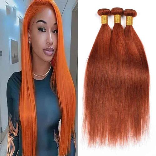 Color 350 Human Hair Ginger Straight Bundles Double Weft Brazilian Hair Extersions Silky Soft for Women 8 10 12 Inch