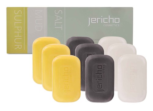 Jericho Dead Sea Soap Bar Variety Pack – 3 Bars (Cleansing, Sulfur, Mud) – Mineral-Rich Face & Body Soaps for All Skin Types, Oily Skin, and Acne Care - 4.4 oz / 125g (Pack of 9)