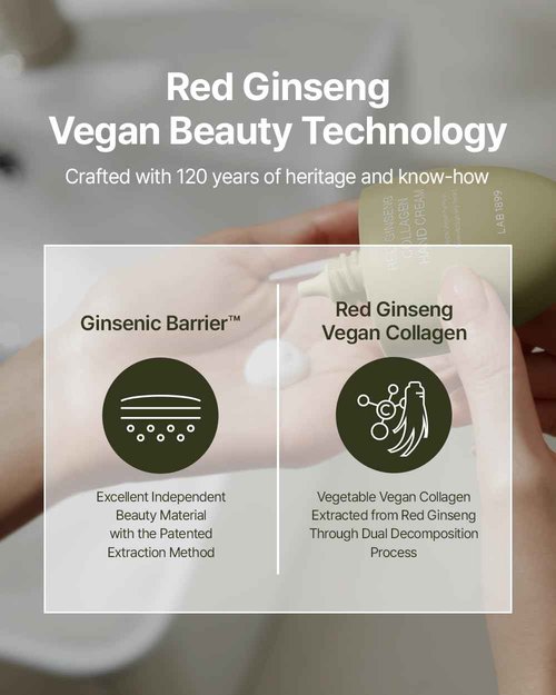Donginbi LAB 1899 Red Ginseng Collagen Hand Cream - Firming & Glowing Moisturizer for Dry Hands, Korean Ginseng Skin Care Gifts for Women, Vegan Hand Lotion Travel Size, 1.69 floz