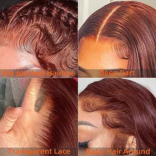 Avolo Reddish Brown Wig Human Hair 30 Inch Lace Front Wigs Human Hair Pre Plucked 13x4 Body Wave Frontal Wigs Human Hair Auburn Colored Human Hair Lace Front Wigs HD Lace Frontal Human Hair Wigs