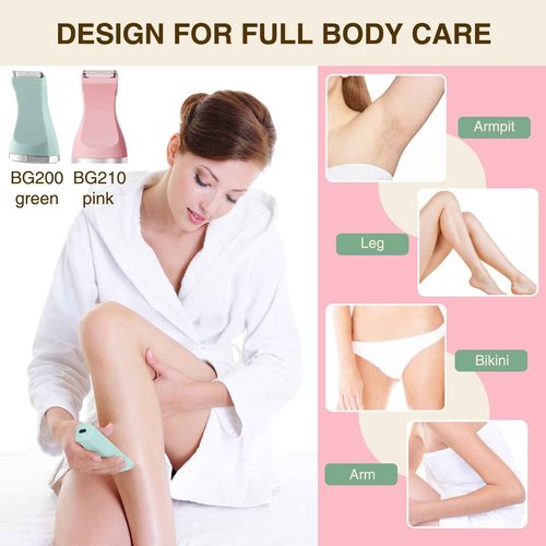 Waterproof Bikini Trimmer Women Electric Razor for Bikini Legs Pubic Hair Rechargeable Electric Shaver for Women, Green &Pink