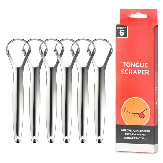 VIWIK 6 Pack Tongue Scraper for Adults, 100% Stainless Steel, Tongue Scrubber, Easy to Use, Tongue Cleaner for Oral Care & Hygiene, Reduce Bad Breath