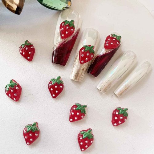 50pcs Nail Charms Accessories Cute Strawberry for Spring Summer Season Manicure Decoration Kawaii Nail Rhinestones Fruit Gems Charms Shoes