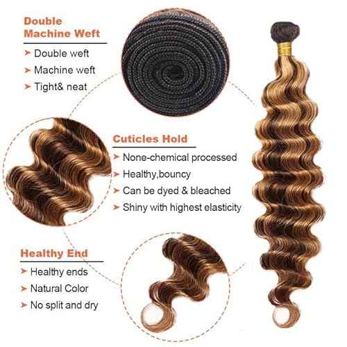 P427 Highlight Blonde Bundles Human Hair Brown Deep Wave 3 Bundles 30 30 30 Inch Unprocessed Brazilian Virgin Remy Honey Blonde Deep Wave Bundle Human Hair Extensions