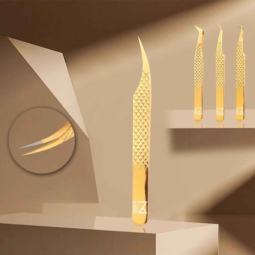 M LASH Eyelash Extension Tweezers (Set of 4) - Professional & Precision Lash Tweezers for Eyelash Extensions - Japanese Steel, Diamond Grip, Fiber Tip V5 (White)