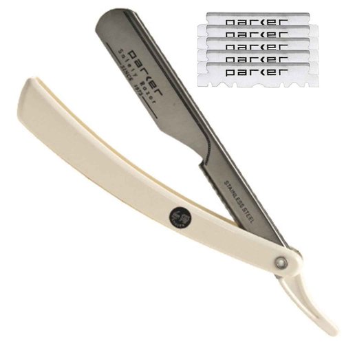 Parker PTW Professional Straight Razor with Replaceable Blades – All‑Stainless‑Steel Push‑Type Design + 5 Parker Platinum Half Blades – Barber‑Grade Razor for Precision Detailing