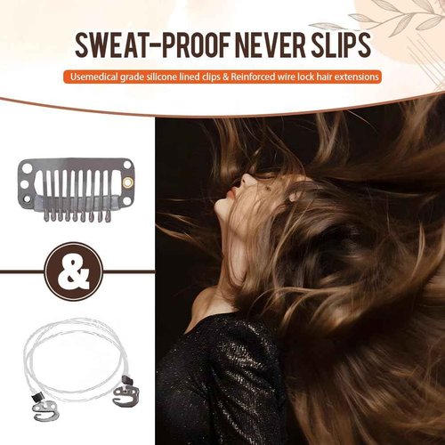 Invisible Wire Hair Extensions Real Human Hair - 12 Inch 70G Light Brown Transparent Fish Line Clip-Ins Hair Piece, 100% Remy Human Hair Extensions for Women