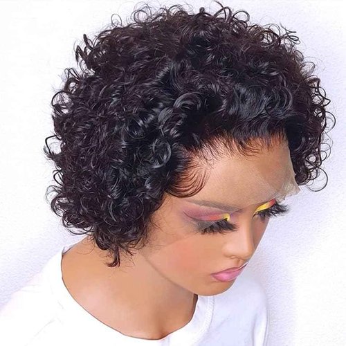 Pixie Cut Curly 13x1 Transparent HD Lace Front Wigs Human Hair Pre Plucked Hairline Short Curly Glueless Lace Front Wigs for Black Women Brazilian Virgin Hair 150% Density Natural Color 6 Inch