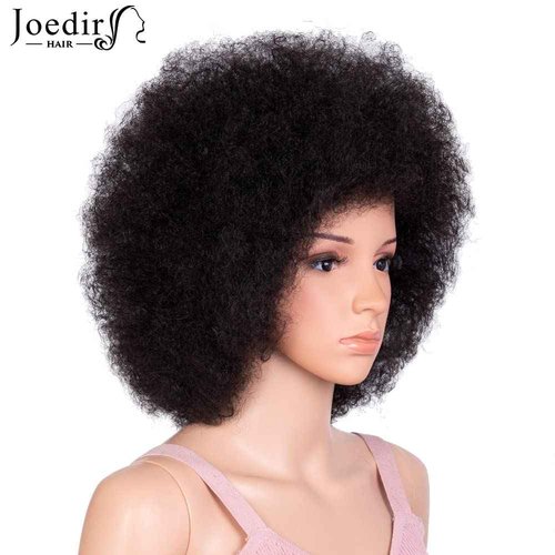 JOEDIR HAIR Afro Wigs for Black Women Human Hair Short Afro Kinky Curly Wig 8 Inch Natural Black Large Afro Wigs (Color:1B)