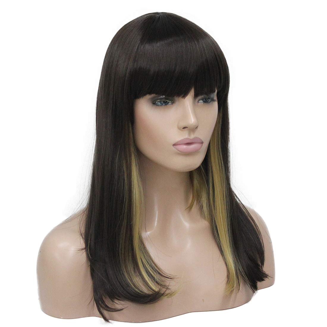 Lydell 14" Long Straight Wig Soft Heat Fiber Hair Cute Neat Bang Under Shoulder Full Wig (WR24B+6)