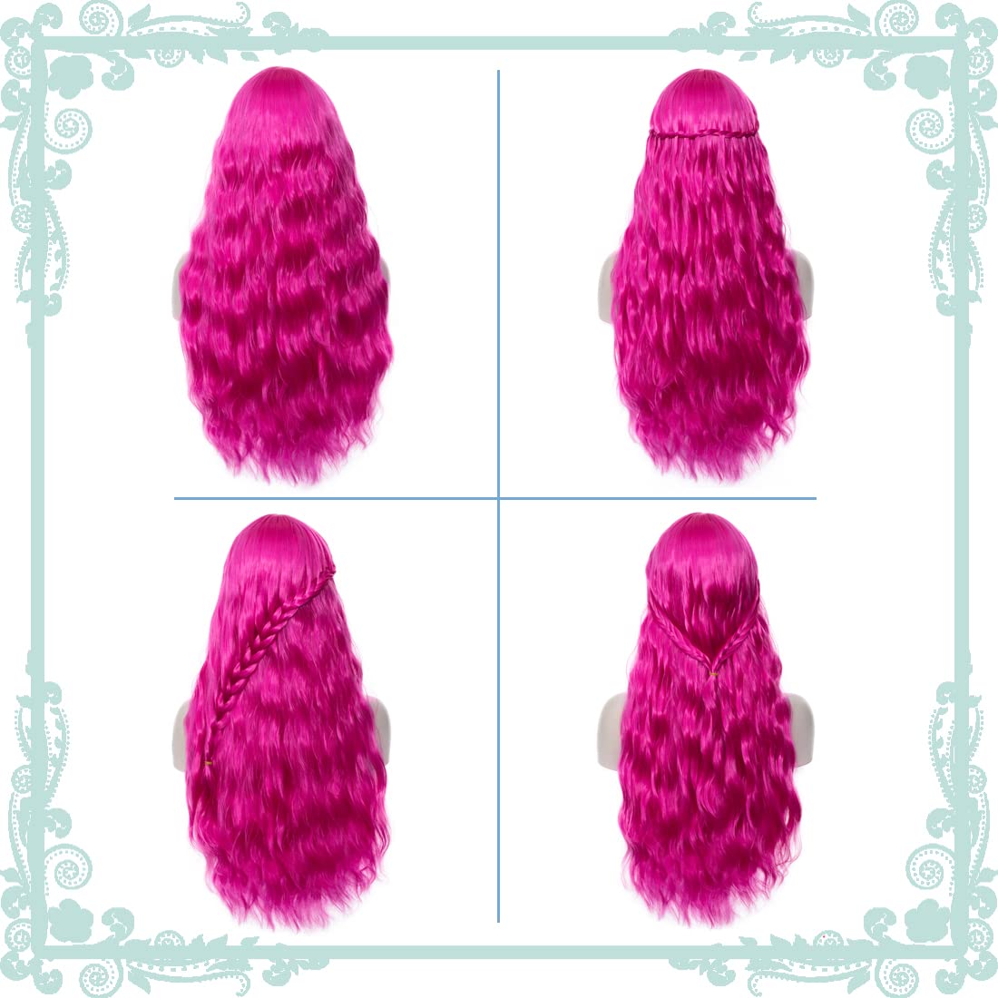 WGPFWIG Women's Hot Pink Wig 27 Inches Long Curly Wavy Hair Wig Heat Resistant Fibers Synthetic Wig For Women Girl Cosplay Party Halloween Wig Cap Included (Hot Pink)