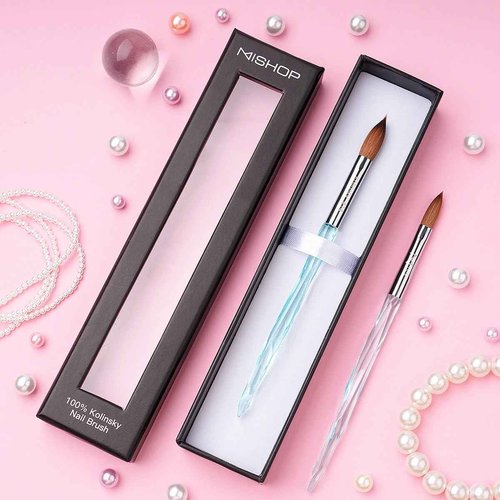 M ProK 100% Kolinsky Acrylic Nail Brush – Professional Nail Brush for Acrylic Application with Crystal Blue Handle – Handcrafted Salon Quality Tool (Size #10)
