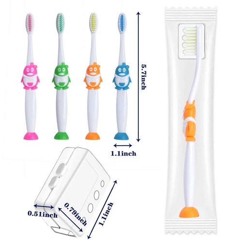 Akulgaci 100 Pack Kids Toothbrush Soft Bristles Toddler Cute Toothbrush Bulk with Suction Cup, Includes Travel Covers, Individually Wrapped Toothbrushes for Kid Home School Daycare Camp (Penguin)