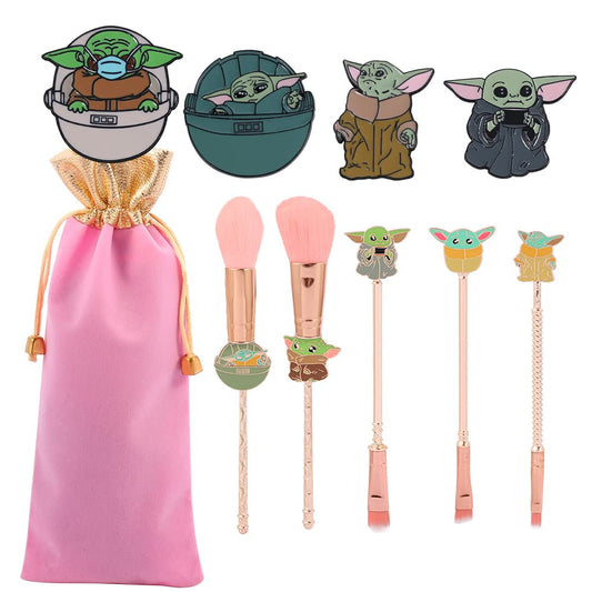 Baby Yoda Makeup Brushes Set - 5pcs Professional Classic Movie Series Cosmetic Brushes Foundation Blending Blush Eye Shadows Face Powder Brushes Kit for Fans (Makeup Brushes jewelry set)