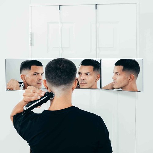 Self-Cut System 3 Way Mirror for Self Hair Cutting & Grooming - Tri-Fold Three Way Barber Mirror with Over the Door Mount - Ideal for Men and Women - 4.0 Portable Mini Travel Design