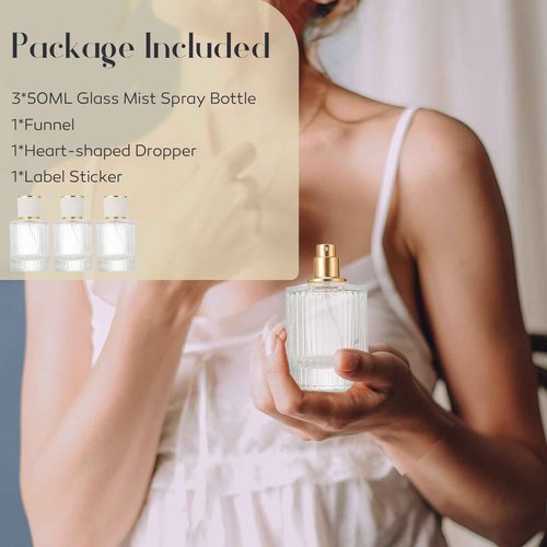 ZHENGYAOYANG 1 Pack Empty Perfume Spray Bottles, 50ML Ribbed Glass Atomizer Spray Bottle for Men and Women, Travel Refillable Perfume Atomizer for Sample Dispenser and Home Decor, White Cap