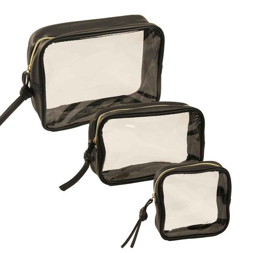 lllyan 3-Piece Travel Makeup Bag Clear Waterproof Toiletry Bag Set Large, Medium Small Sizes Travel Toiletry Organizer Pouch Cosmetic Storage for Bathroom (Black)