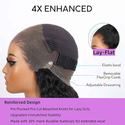 Hidden Strap 360 Skinlike HD Lace Front Wigs Human Hair Water Wave Glueless Wigs Pre Plucked Pre Cut Bleached Tiny Knots 220 Density Full Lace Frontal Wig with Invisible Drawstring Sung Fit 20inch