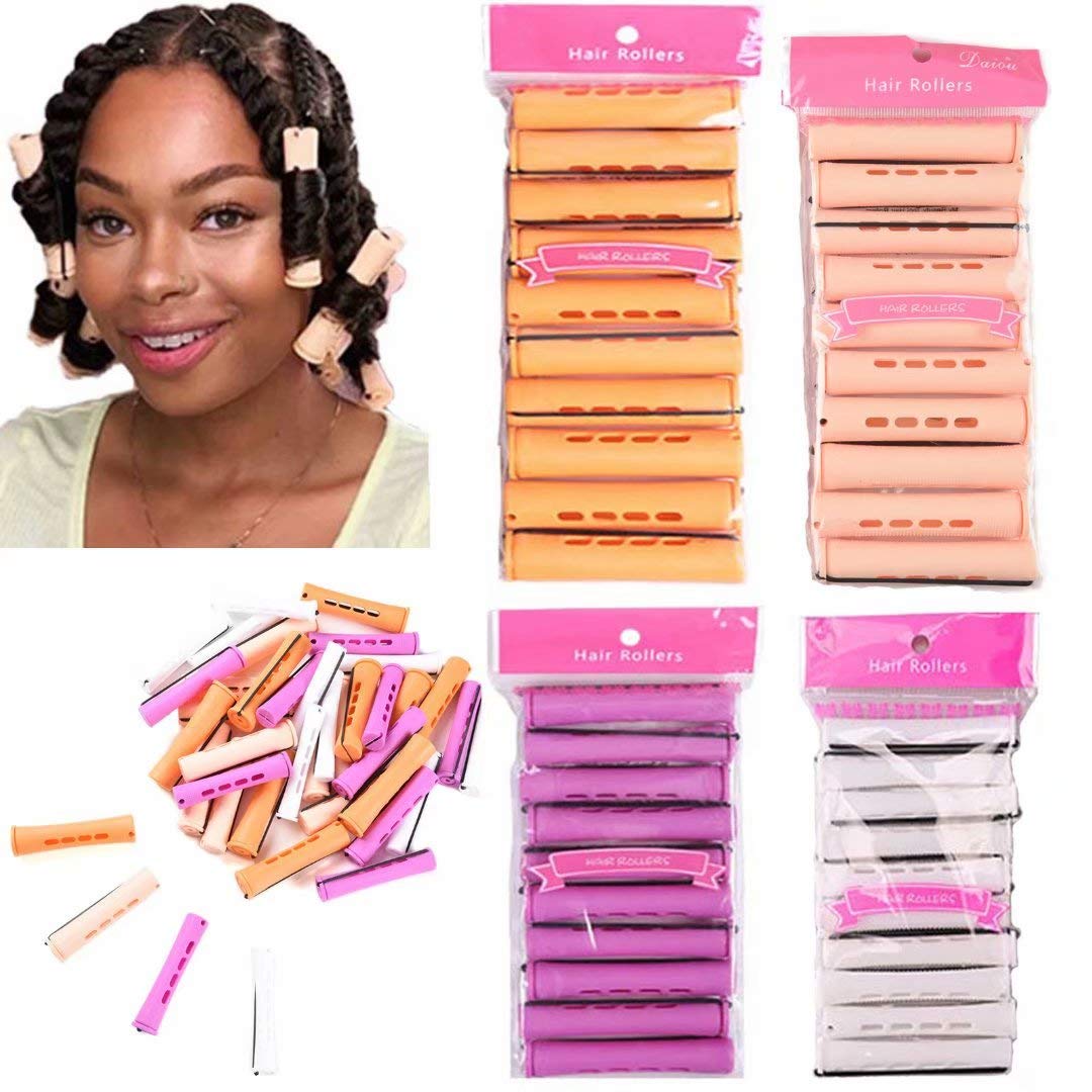 40pcs Perm Rods Set for Natural Hair 4 Sizes Cold Wave Rods Hair Rollers for Women Hair Curling Rods for Long Medium Small Hair Curler Styling DIY Hairdressing Tools（Orange+Beige+Purple+white）