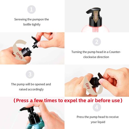 Bynccea Pump Bottle 16 oz/500 ml Empty Shampoo Pump Bottles Dispenser Portable Pump Plastic Bottles for Shampoo and Conditioner Liquid