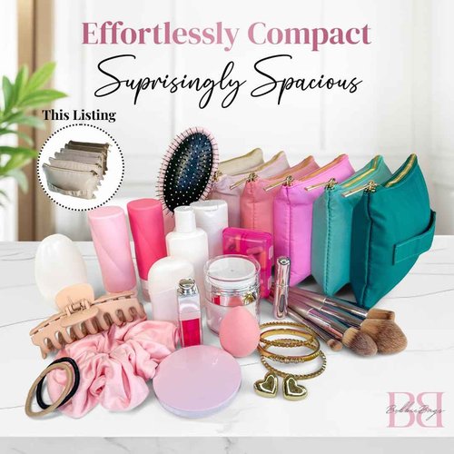 BOBBIE BAGS Accordion Makeup Bag, Travel Makeup Bag with 6 Compartments, Large Capacity Cosmetic Bags for Women, Toiletry Bag for Women, Makeup Organizer, Zipper Pouch Preppy Stuff