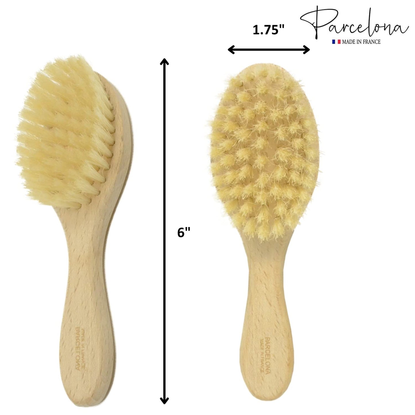 Parcelona French Grooming Wooden 6" Celluloid Soft Natural Silk Bristles Baby Brush for Girls and Toddlers Styling Girls Hair Accessories (Wooden Brown)