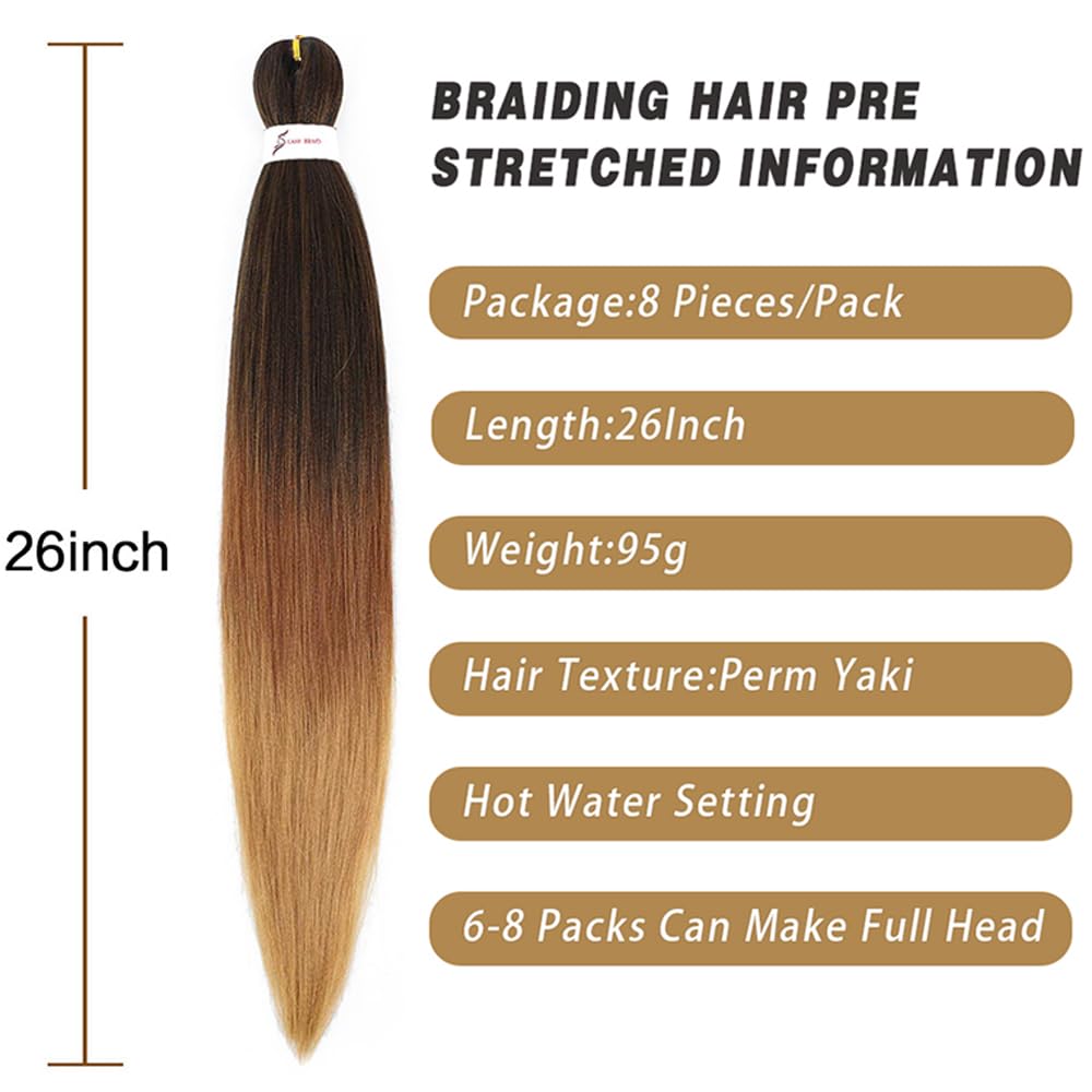 AQINBEL Braiding Hair Pre stretched 26 Inches 8 Bundles Ombre Braiding Hair Itch Free Crochet Twist Hair for Braids Yaki Texture Pre stretched Braiding Hair Extensions for Women (1B/30/27#)