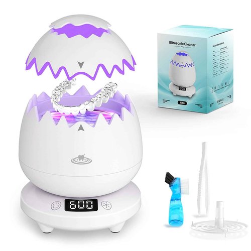 Ultrasonic Retainer Cleaner Machine for Denture, 45kHz Dental Cleaning Pod with Digital Timer, 3 Modes Waterproof Ultrasonic Denture Cleaner for Mouth Guard, Aligner, Jewelry, Braces,Rings,Necklaces