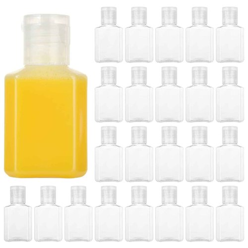 APACALI 100PCS Plastic Travel Bottles 1oz Mini Shampoo Bottles Small Empty Bottles Refillable Cosmetic Containers with Flip Cap Clear Portable Small Bottles for Liquid, Lotions, Toner, Body Soap
