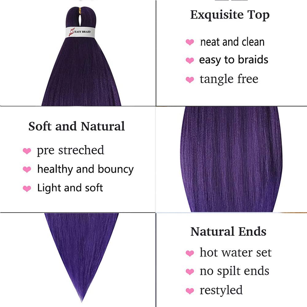 MSBELLE 6 Packs/Lot Pre Stretched Braiding hair 20 Inch Braiding Hair Extensions Hot Water Setting Crochet Synthetic Braids Hair (20Inch,Purple)