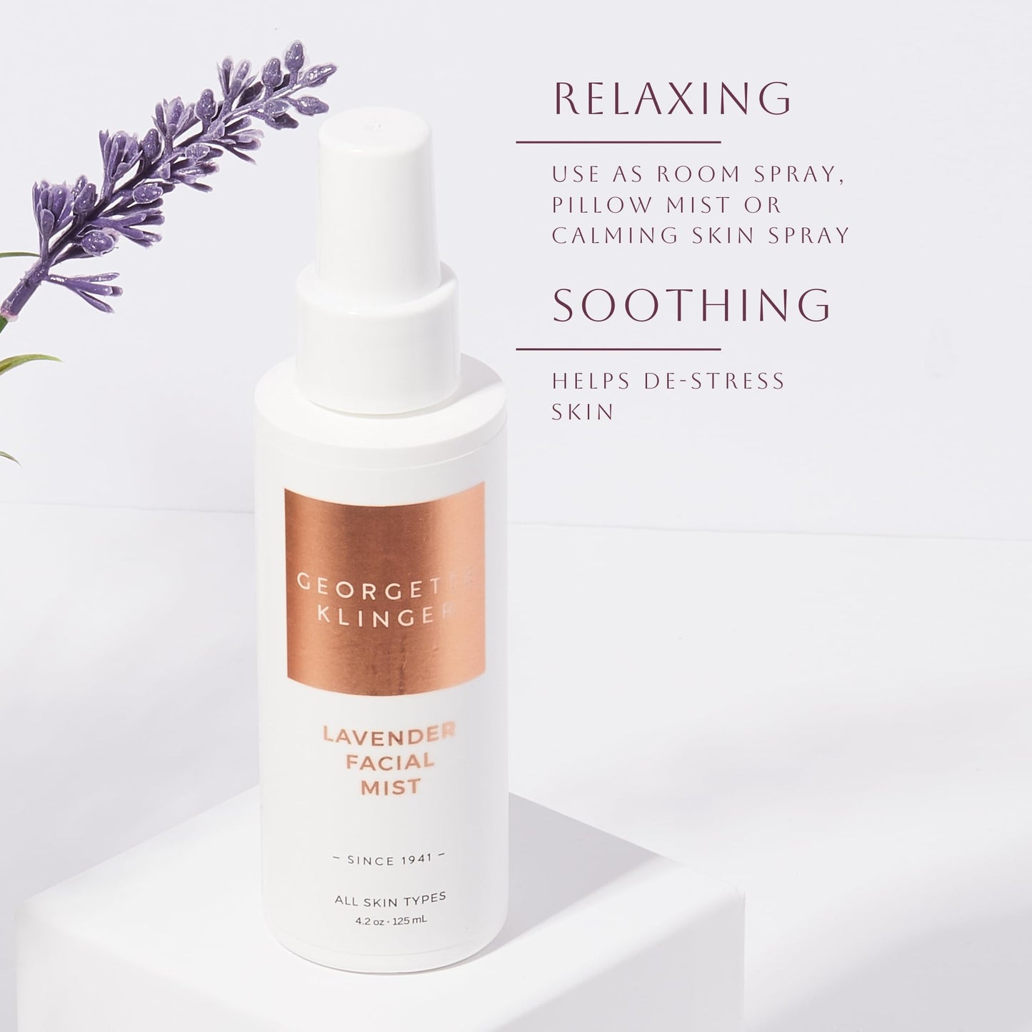 Georgette Klinger Lavender Facial Mist - Moisturizing and Long-Lasting Facial Spray with Aromatherapy, Antioxidants, and Skin-Plumping, Makeup Setting for Dewy, Hydrated Skin - 4.2 oz