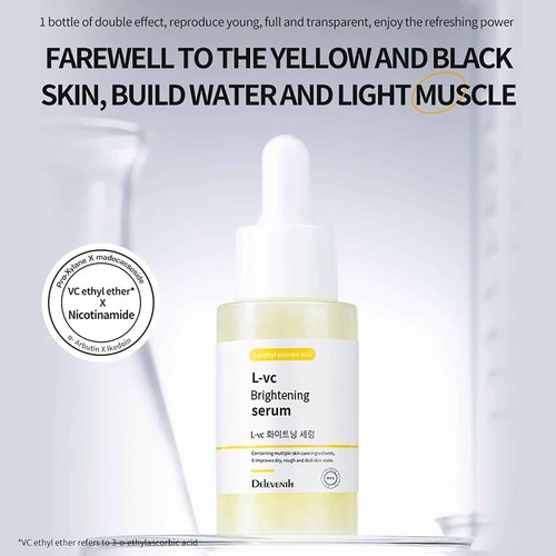 DEleventh Korean Brand Vitamin C Brightening Face Serum 37ml / with 3-O-Ethyl Ascorbic Acid, Niacinamide and α-Arbutin, Reduce Dark Spots and Fine Lines, Enhance Elasticity, Hydrate, and Protect Skin