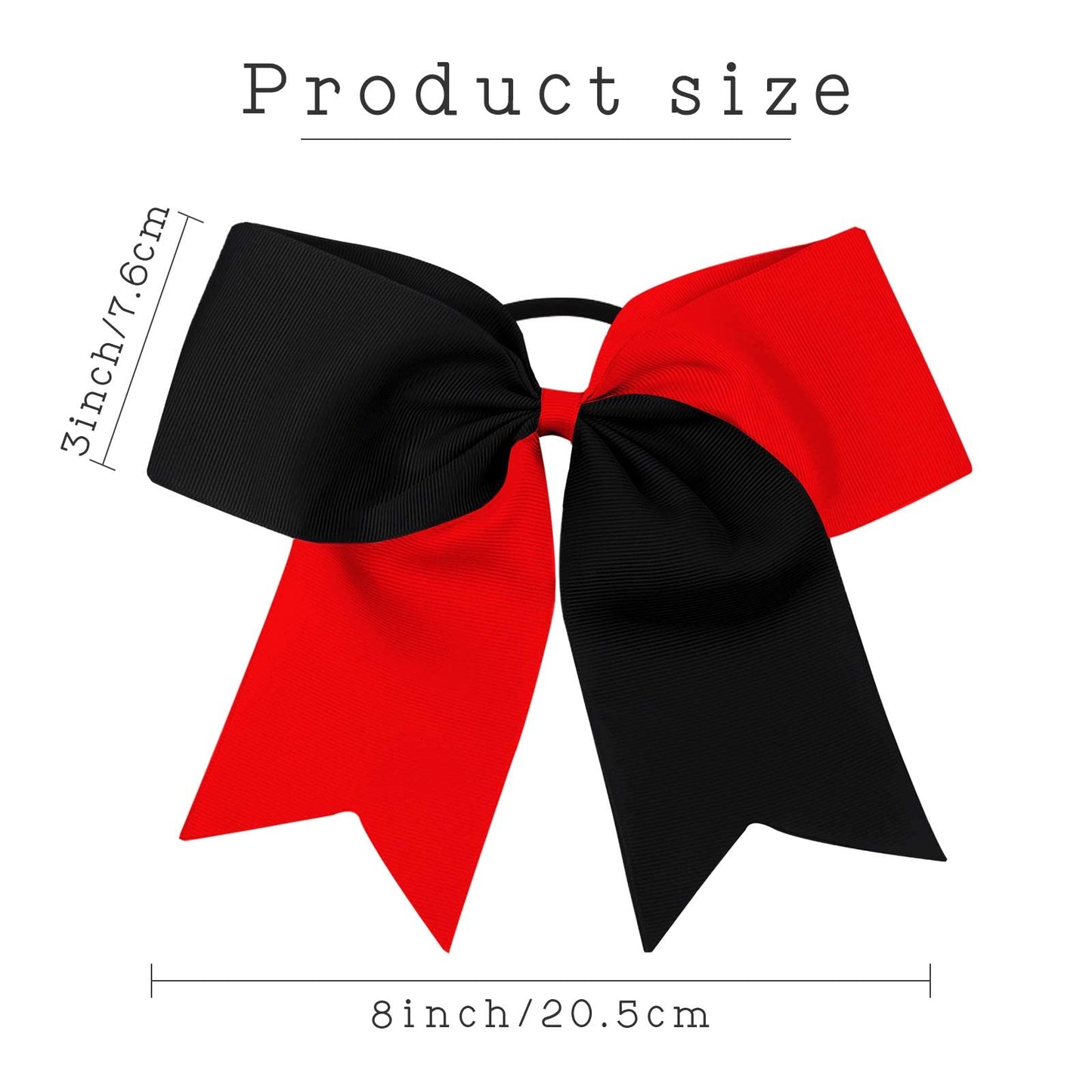 16PCS 8" Large Cheer Hair Bows Ponytail Holder Elastic Band Handmade for Cheerleading Teen Girls College Sports (Red/Black, 16 Count (Pack of 1))