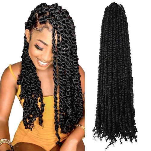 BOHOBABE Pre-twisted Passion Twist Crochet Hair 24 Inch Pre-looped Long Crochet Braiding Hair 8 Packs Soft Bohemian Twists (1B)