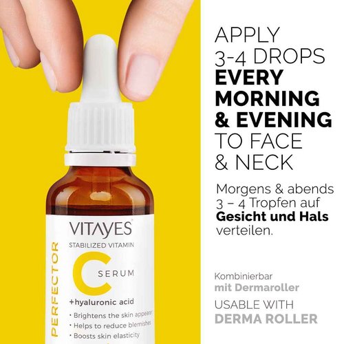 VITAYES Vitamin C Face Serum Anti Aging Serum with Hyaluronic Acid Skin Hydrating & Brightening for Dark Spots, Fine Lines and Wrinkles 1 Oz.