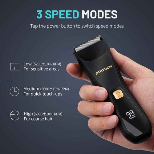 PRITECH Body Hair Trimmer for Men - Waterproof Pubic Hair Ball Trimmer, Ceramic Blade Body Shavers for Men with USB-C Charging, Wet & Dry Use & Nick-Free Design, Sensitive Skin Safe (Black)