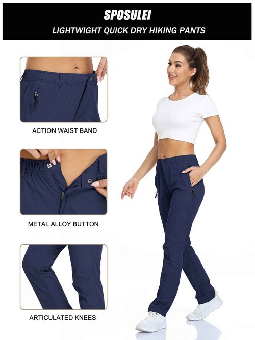 SPOSULEI Travel Pants Womens Golf Quick Dry Lightweight Wrinkle Free Stretch Spandex Nylon Pants with Zipper Pockets Darkblue