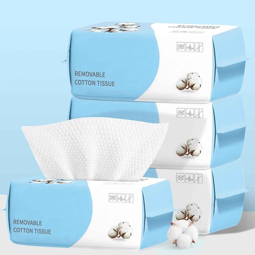 100 Count Disposable Face Towel, Biodegradable Facial Dry Wipes, Super Soft & Thick Face Cloth, Lint-Free Face Towelettes for Sensitive Skincare, Makeup Remover Dry Wipes, Facial Cleansing (4 Pack)