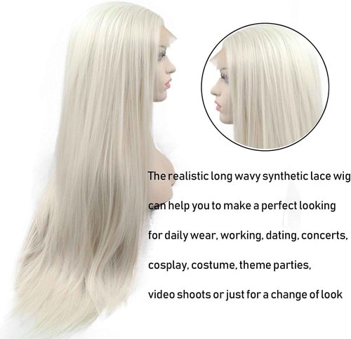 AFBeauty Platinum Blonde Wigs for Women Straight Blonde Synthetic Lace Front Wig Long Glueless Blonde Wig White Blonde Lace Front Platinum Wig 22Inch Heat Resistant Fiber Hair Daily Cosplay Wear