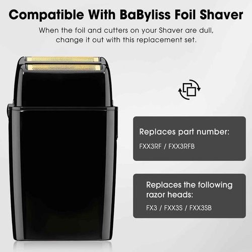 FX3 Shaver Replacement Head Compatible with BaByliss Pro FX3 Foil Shaver, Hypoallergenic Gold Foil, Black