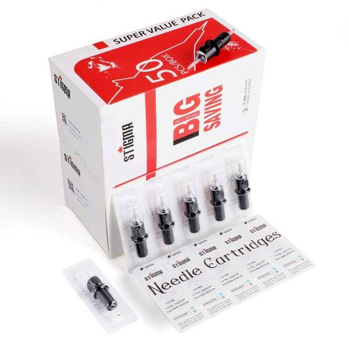 STIGMA #10(15RM) Bugpin Disposable Tattoo Needle Cartridges with Membrane Safety Cartridges for Tattoo Artists Curved/Round Magnum Shader Soft Edge 50Pcs Super Value Pack EN05-50-1015RM