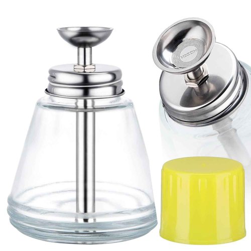 Misforu 5 Oz/ 150ml Glass Push Down Pump Dispenser Bottle With Cap Push Down Glass Empty Pump Dispenser for Alcohol Makeup Clear Refillable Bottle Hand Pumping Press Container